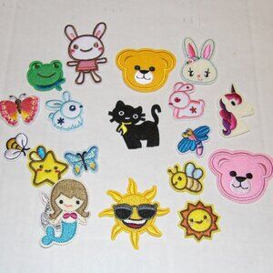 Lot 19 Kids Cute Iron on Patches for Clothing Sew On/Iron on Bears Sun Bees Cat